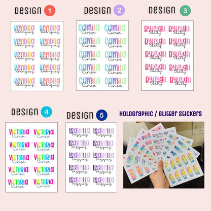 Custom Name Stickers – Waterproof Holographic School Labels  2 Sheets