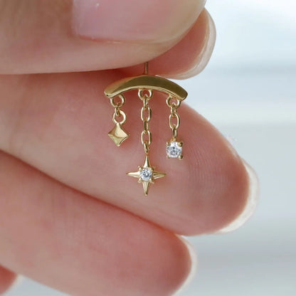 925 Sterling Silver Star Dangle Helix Earring | Hypoallergenic Cartilage Stud