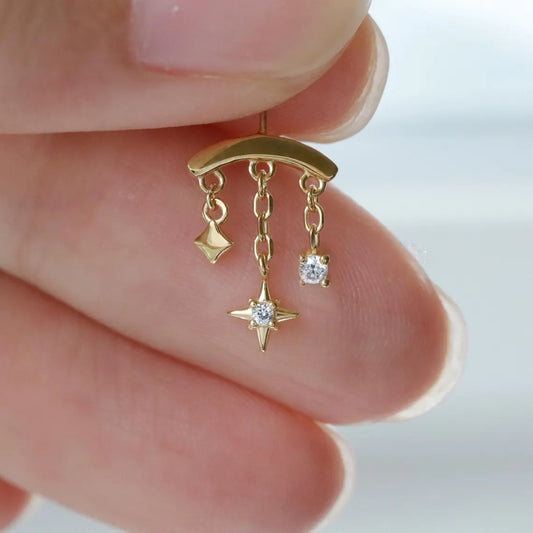 925 Sterling Silver Star Dangle Helix Earring | Hypoallergenic Cartilage Stud