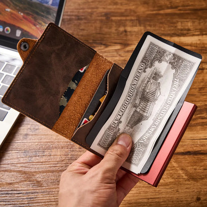 Leather Pop Up Wallet RFID | Personalized Mens Card Holder