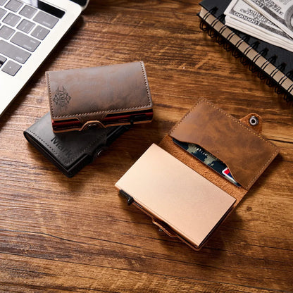 Leather Pop Up Wallet RFID | Personalized Mens Card Holder