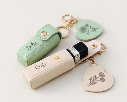 Personalized Birth Flower Lipstick Case with Mirror – Custom Gift