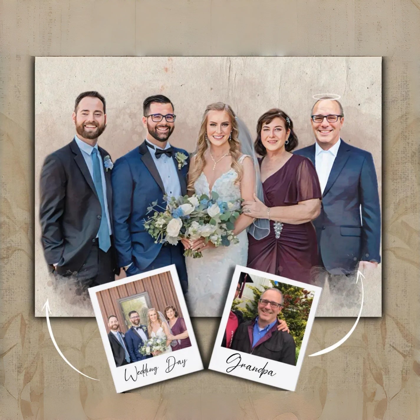 Custom Watercolor Wedding Photo Frame | Portrait Memorial Wood Plaque