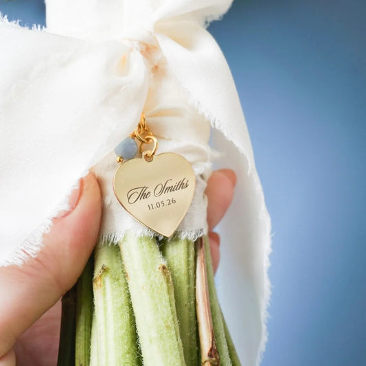 Personalized Stainless Steel Bouquet Heart Charm for Bride – Something Blue