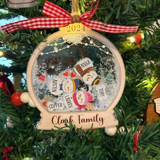 Custom Snowman Family Shaker Ornament 2025 | Personalized Christmas