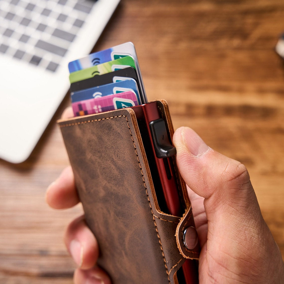 Leather Pop Up Wallet RFID | Personalized Mens Card Holder