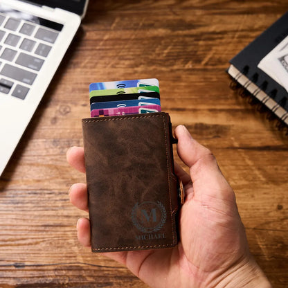 Leather Pop Up Wallet RFID | Personalized Mens Card Holder