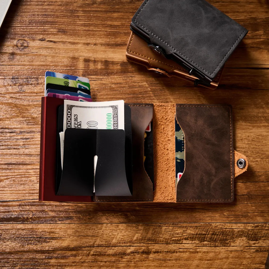 Leather Pop Up Wallet RFID | Personalized Mens Card Holder