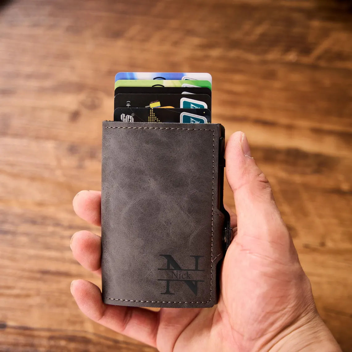 Leather Pop Up Wallet RFID | Personalized Mens Card Holder