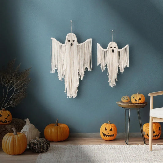 Halloween Macrame Ghost – Handmade Spooky Wall Hanging Gothic Decor