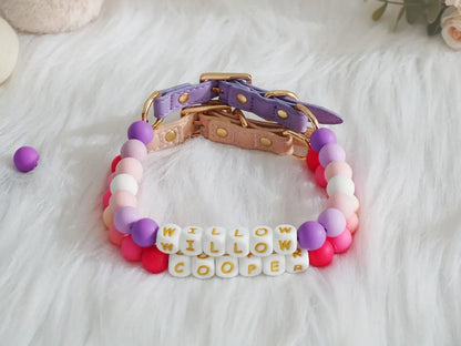 Personalized Beaded Pet Collar – Custom Name, XS-XL, 6 Colors