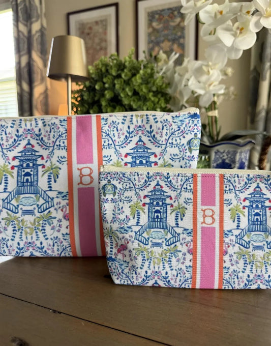 Mahjong Tiles Bag – Chinoiserie Monogram Pouch for Travel or Mahjong