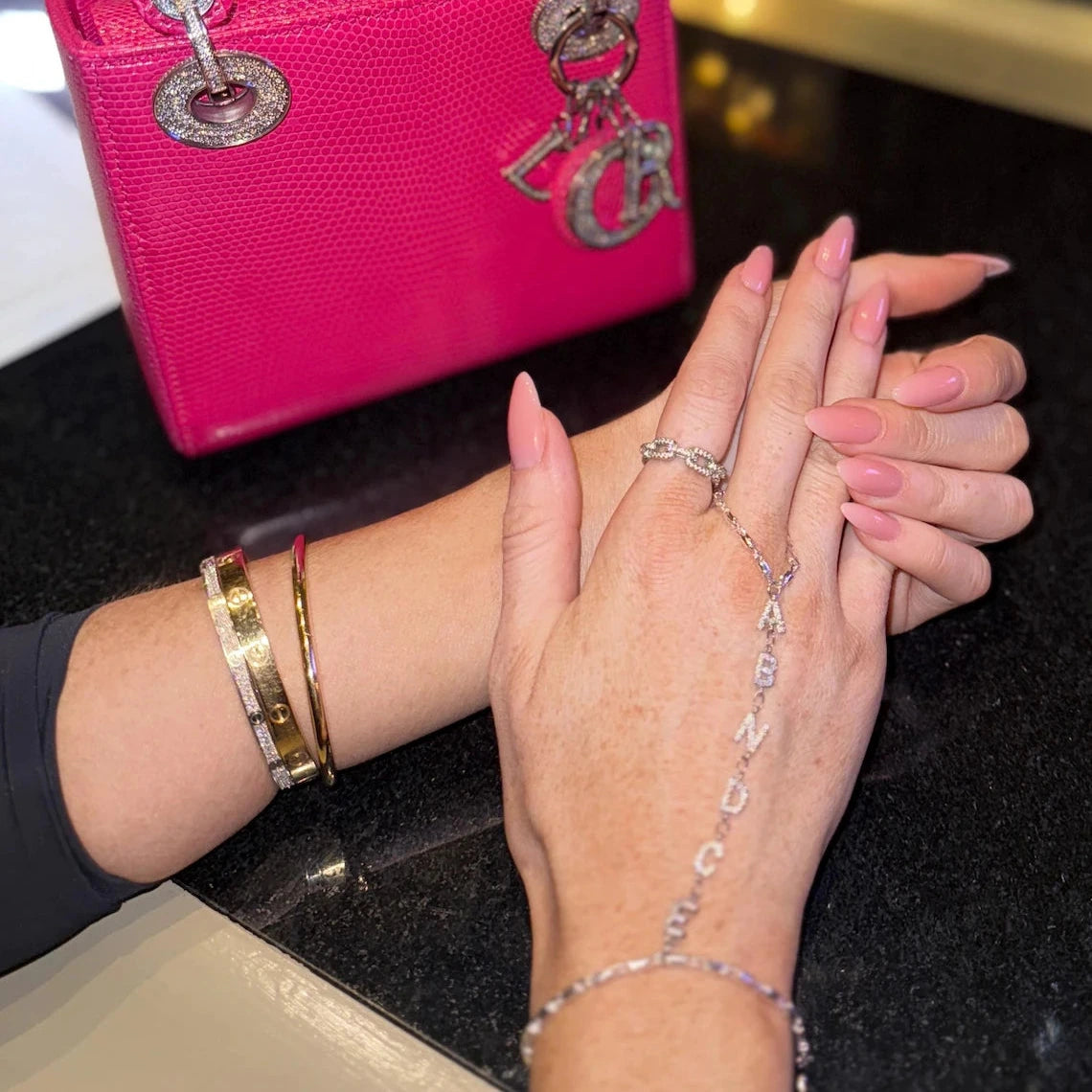 Custom Name Hand Chain – Pavé Gold & Silver Personalized Bracelet