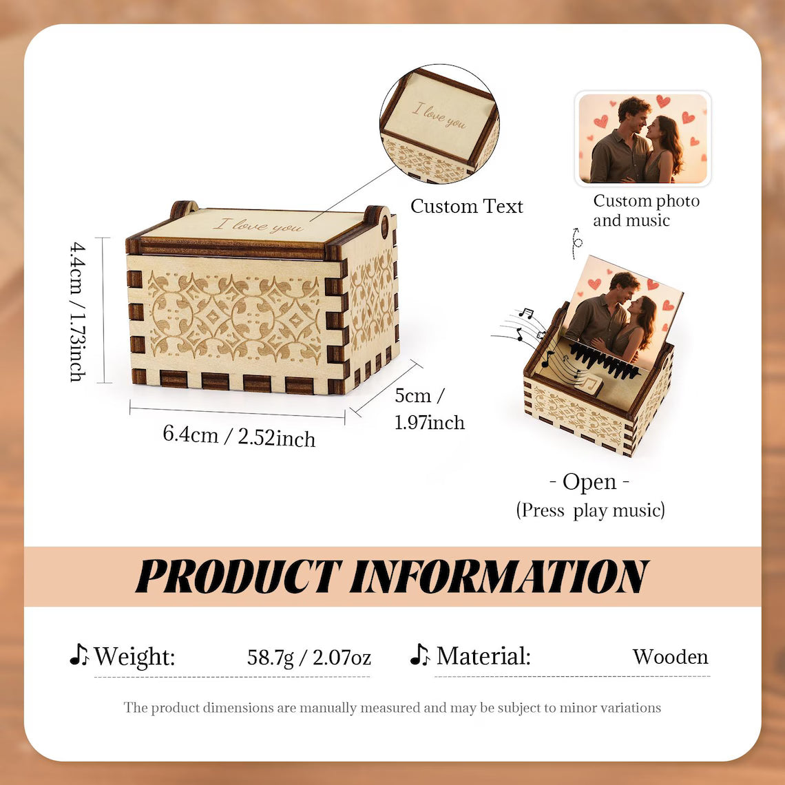 Personalized Wooden Music Box – Custom Song & Photo Gift