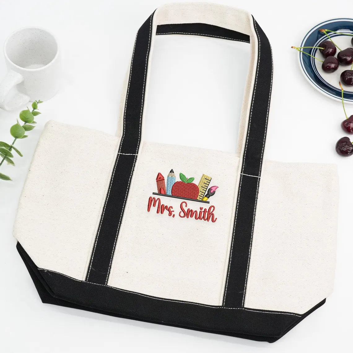 Personalized Teacher Tote Bag Embroidered Canvas Gift