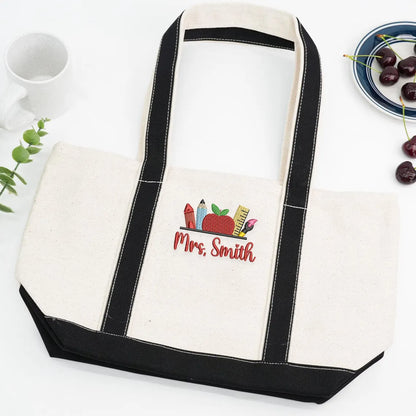 Personalized Teacher Tote Bag Embroidered Canvas Gift