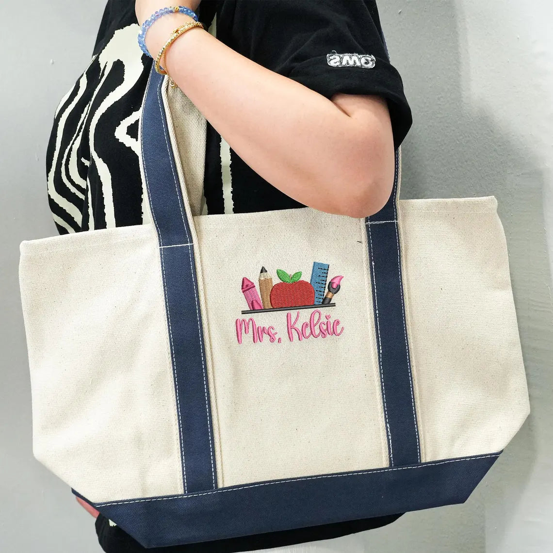 Personalized Teacher Tote Bag Embroidered Canvas Gift