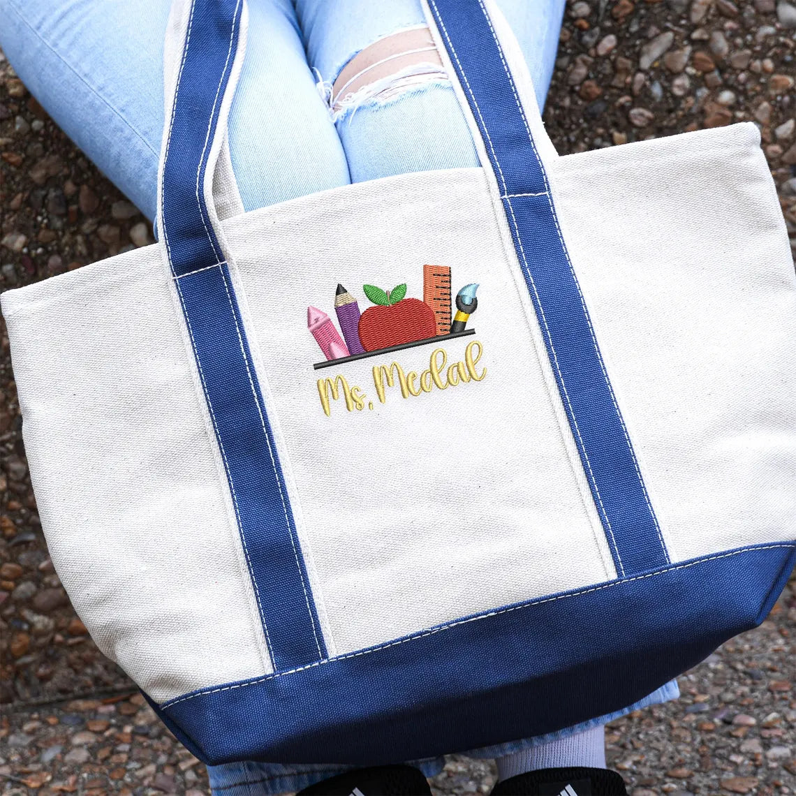 Personalized Teacher Tote Bag Embroidered Canvas Gift