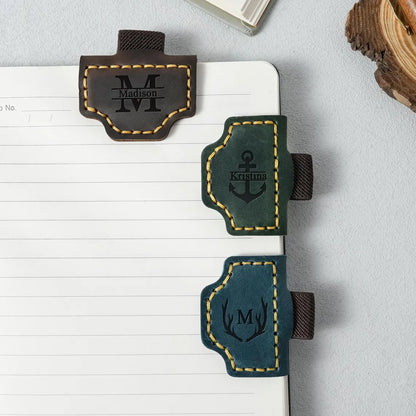 Custom Magnetic Leather Bookmark with Pen Holder – Engraved Book Accessory Gift