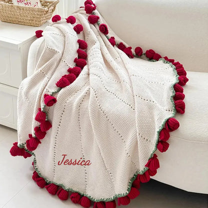 Personalized Crochet Rose Bouquet Blanket with Embroidered Name