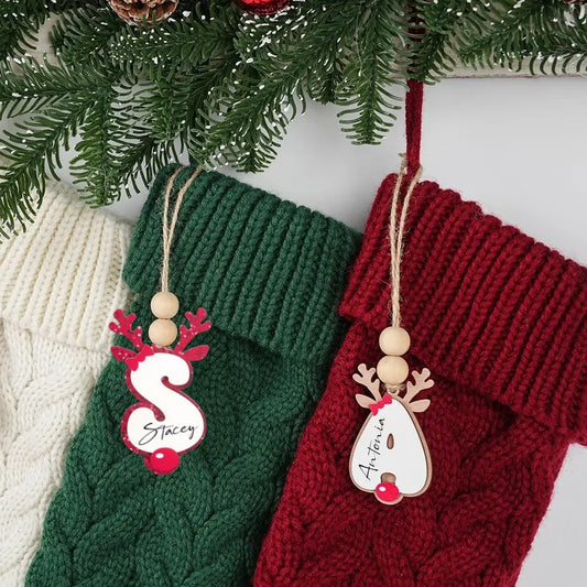 Personalized Christmas Initial Reindeer Ornaments Name Tags