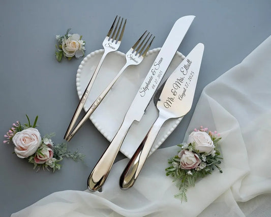 Personalized Wedding Cake Cutting Set – Knife, Server & Forks