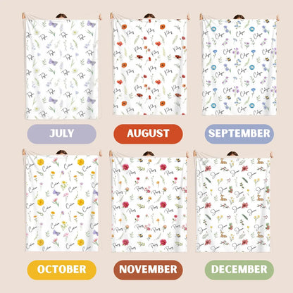 Custom Birth Flower Name Blanket – Personalized Baby Girl Keepsake