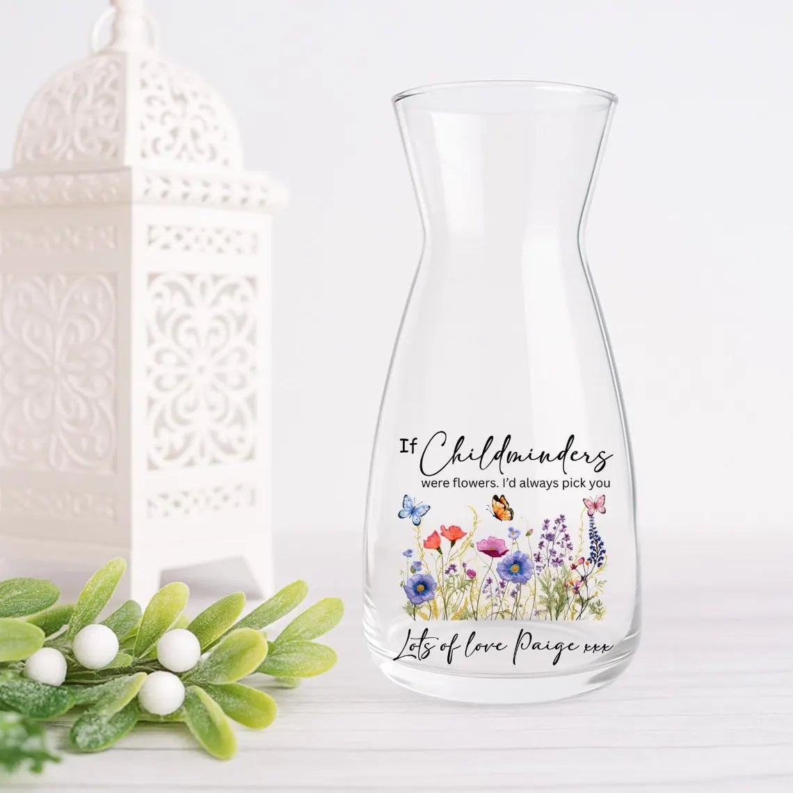 Personalised Wild Flower Glass Vase – Custom Gift