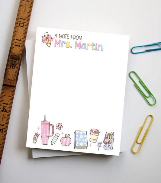 Personalized Preppy Teacher Notepad – Custom Name Stationery Gift for Teachers