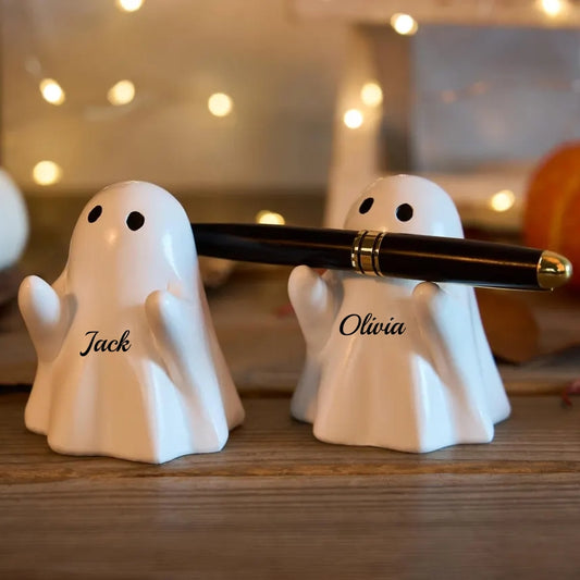 Custom Resin Halloween Ghost Pen Holder – Cute Spooky Desk Organizer