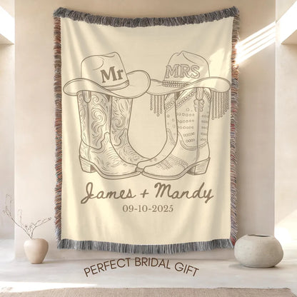 Personalized Western Wedding Blanket - Custom Names & Date Woven Throw
