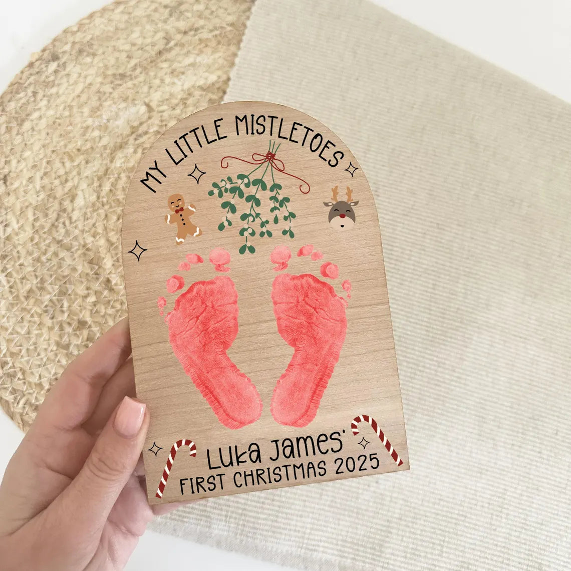 Personalised Baby’s First Christmas Mistletoe Plaque 2025 | Footprint Keepsake
