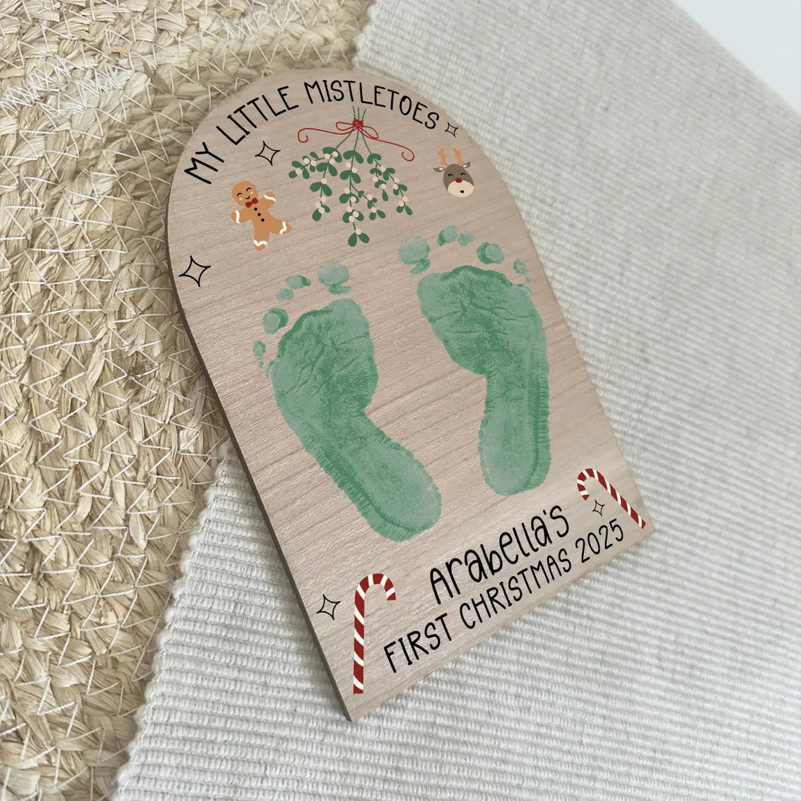 Personalised Baby’s First Christmas Mistletoe Plaque 2025 | Footprint Keepsake