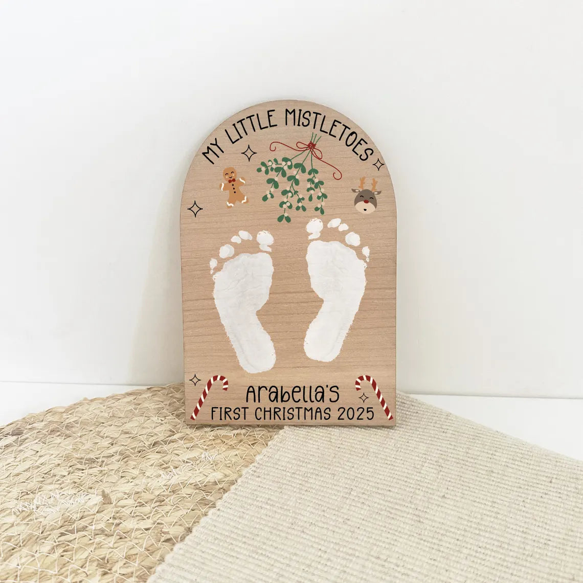 Personalised Baby’s First Christmas Mistletoe Plaque 2025 | Footprint Keepsake