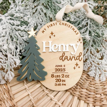 Personalized Baby Ornament | My First Christmas Custom Name Ornament | Baby Stats Gift