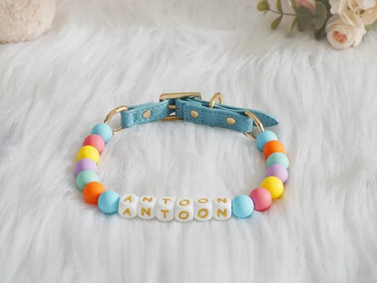 Personalized Beaded Pet Collar – Custom Name, XS-XL, 6 Colors