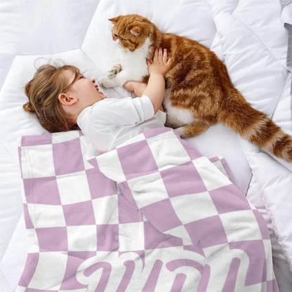 Personalized Checkerboard Blanket – Custom Name Sherpa & Flannel Throws