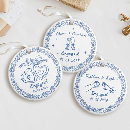 Chinoiserie Ceramic Engagement Ornament – Blue Toile Newlywed Gift