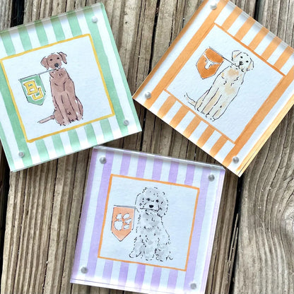 Custom 4x4” Pet Portrait – Watercolor Effect in Acrylic Frame with College Flag
