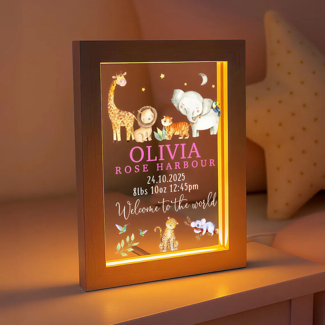 Personalized LED New Baby Night Light – Nursery Baby Girl/Boy Gift