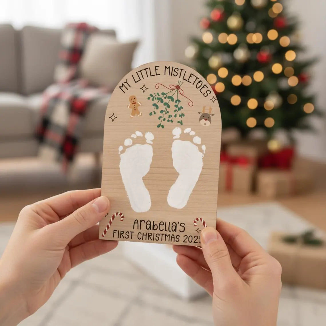 Personalised Baby’s First Christmas Mistletoe Plaque 2025 | Footprint Keepsake