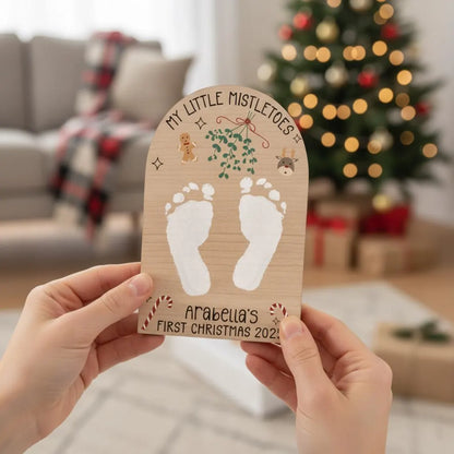 Personalised Baby’s First Christmas Mistletoe Plaque 2025 | Footprint Keepsake