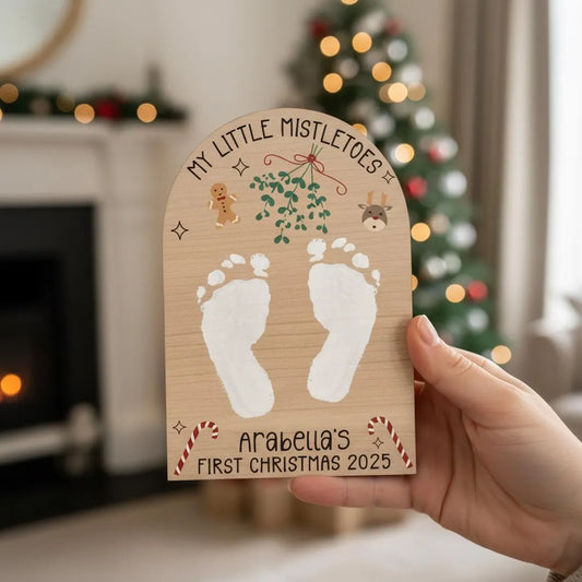 Personalised Baby’s First Christmas Mistletoe Plaque 2025 | Footprint Keepsake