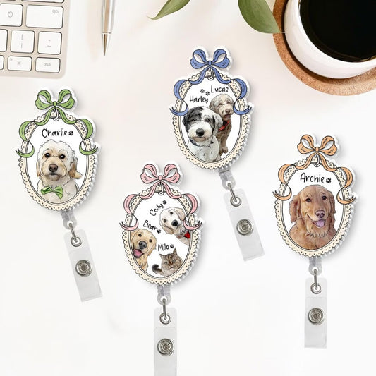 Custom Pet Portrait Badge Reel – Dog & Cat ID Holder for Pet Lovers