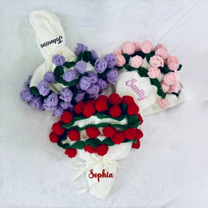 Personalized Crochet Rose Bouquet Blanket with Embroidered Name