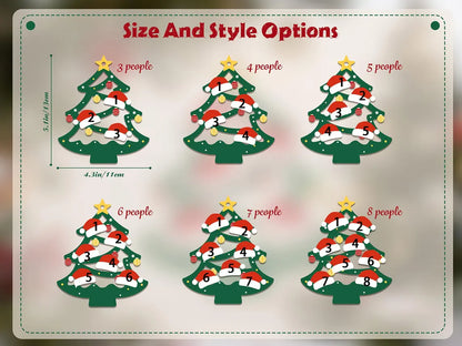 Décoration de Noël familiale en bois personnalisée 2025 – Noms sur les chapeaux