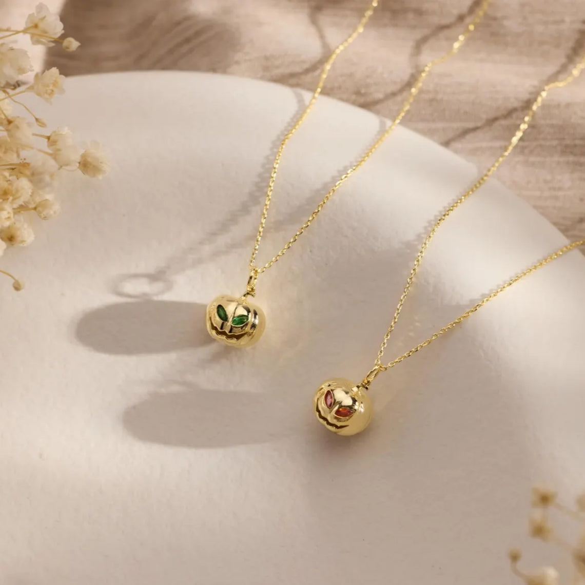 Personalized Birthstone Pumpkin Necklace | Custom Halloween Gift Jewelry
