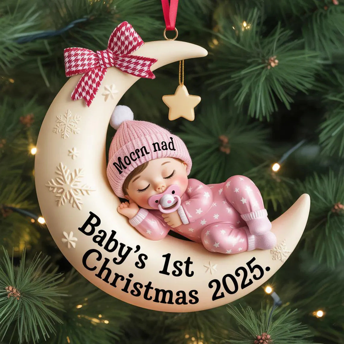 Baby’s First Christmas Ornament | Moon Acrylic Keepsake | Personalized Newborn Gift