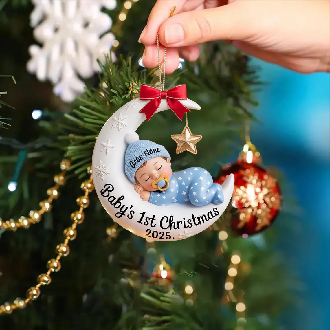 Baby’s First Christmas Ornament | Moon Acrylic Keepsake | Personalized Newborn Gift