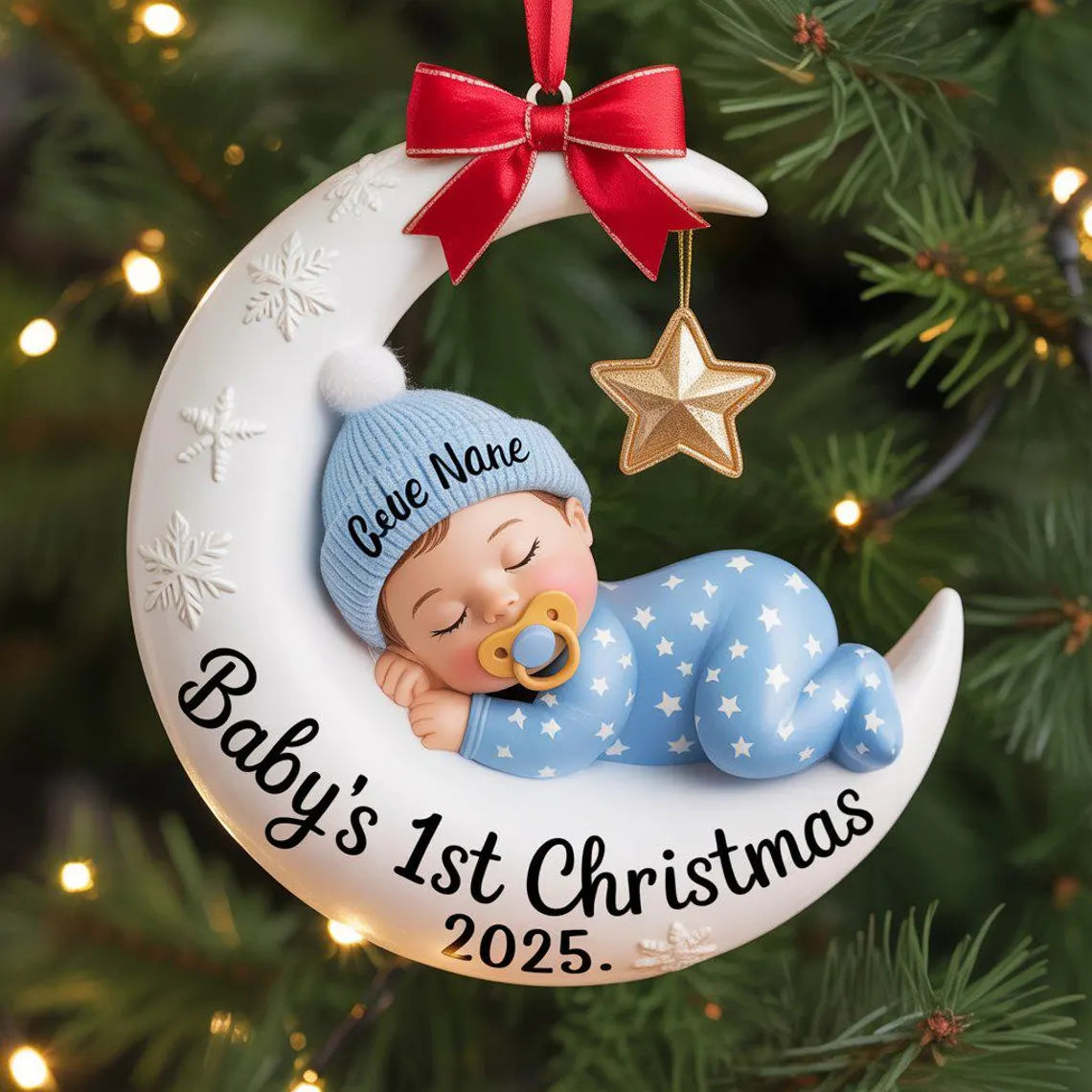 Baby’s First Christmas Ornament | Moon Acrylic Keepsake | Personalized Newborn Gift